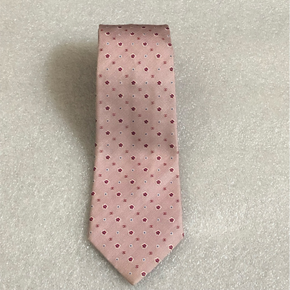 Chanel Cherry Blossom Neck Tie Pink Rare Sakura logo cc coco mark